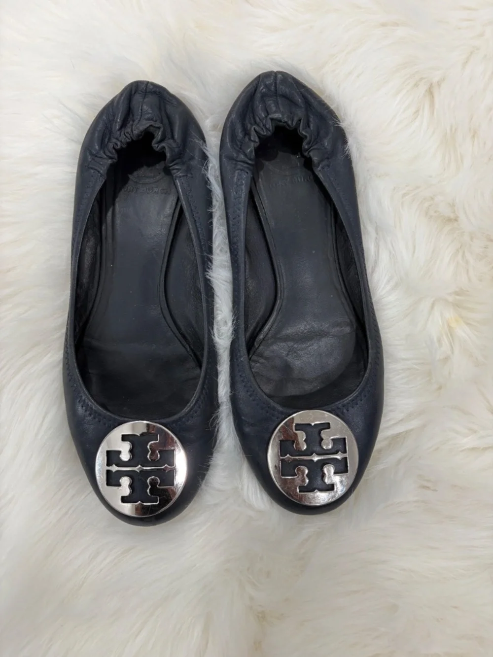 Tory Burch Minnie Travel Ballet Flats - Size 9 - Dark Blue Leather